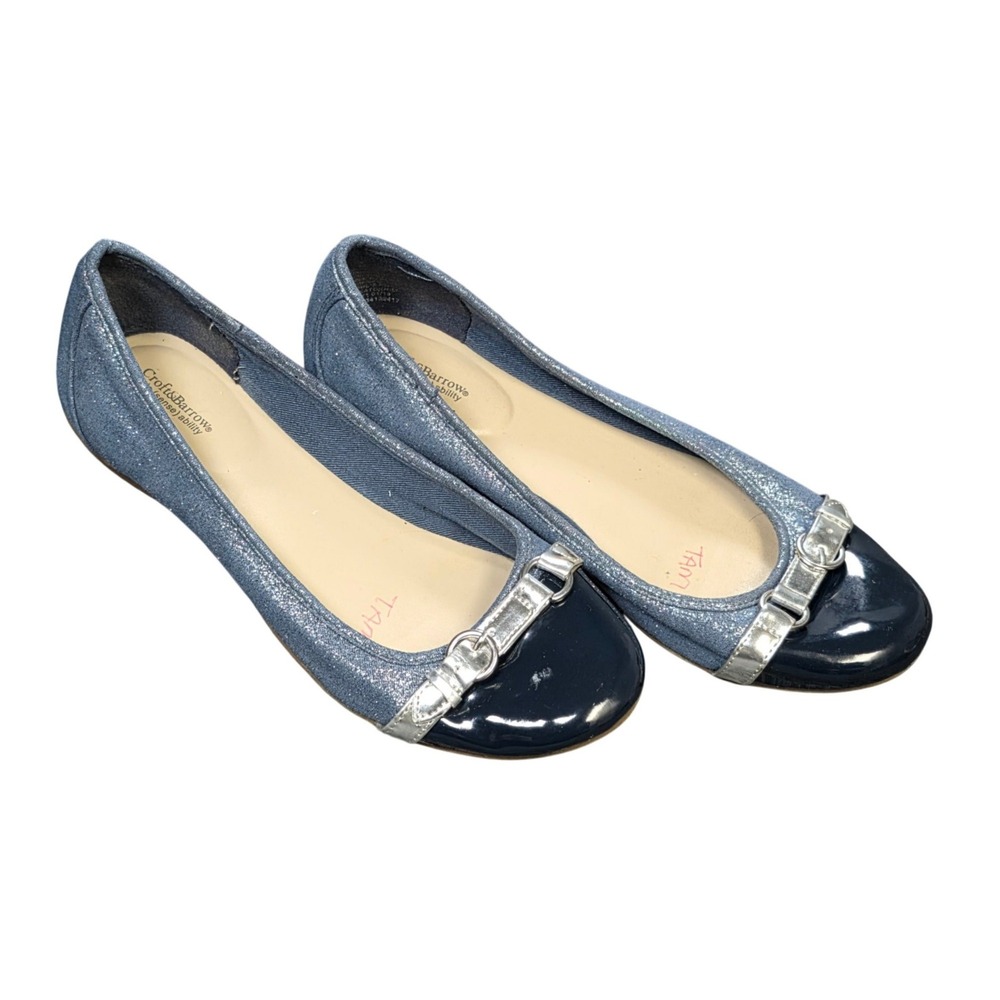 Croft & Barrow Shimmer Cap Toe Ballet Flats Women's Size 7.5 Blue Silver Buckle